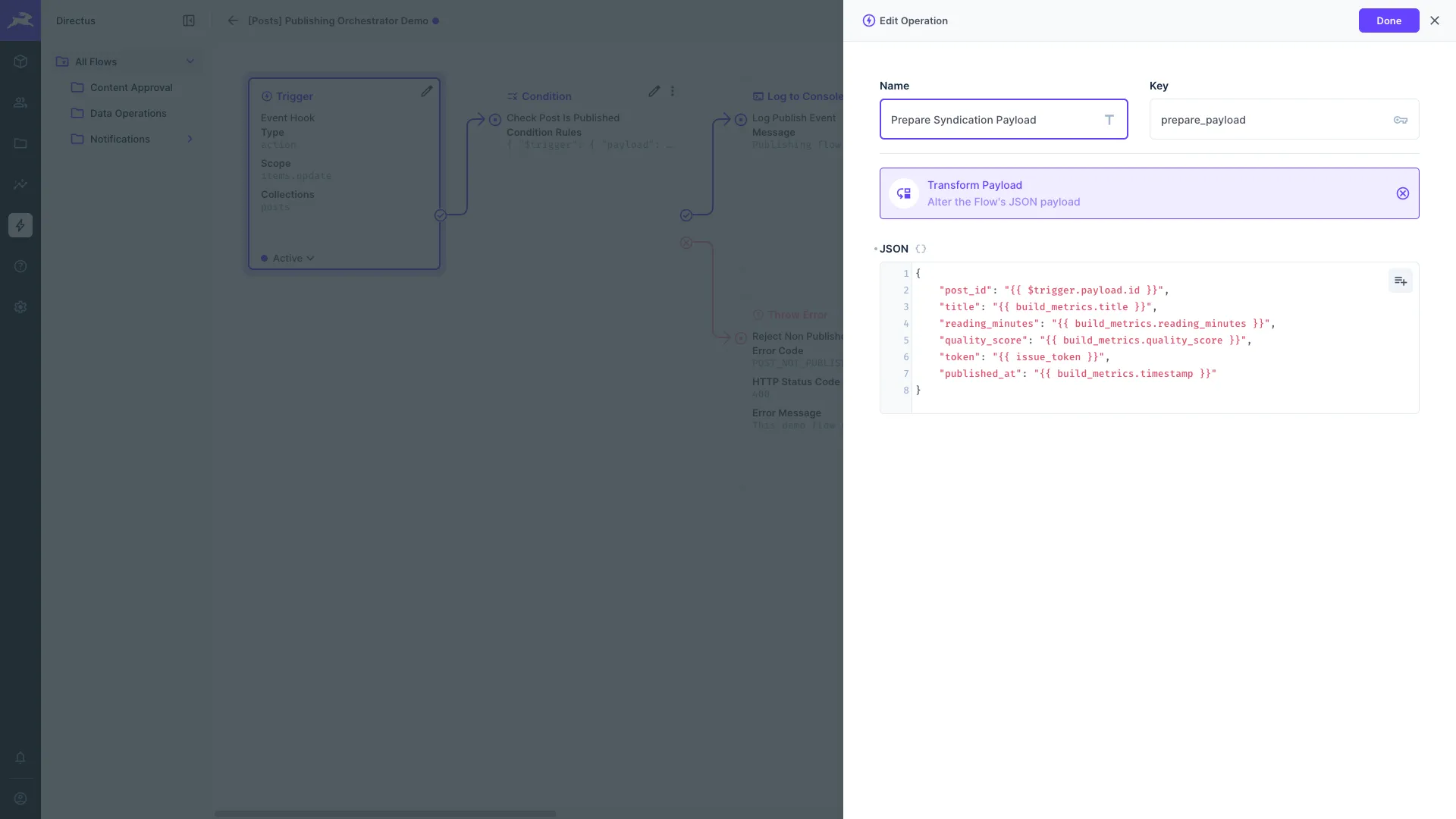 Transform Payload operation configuration