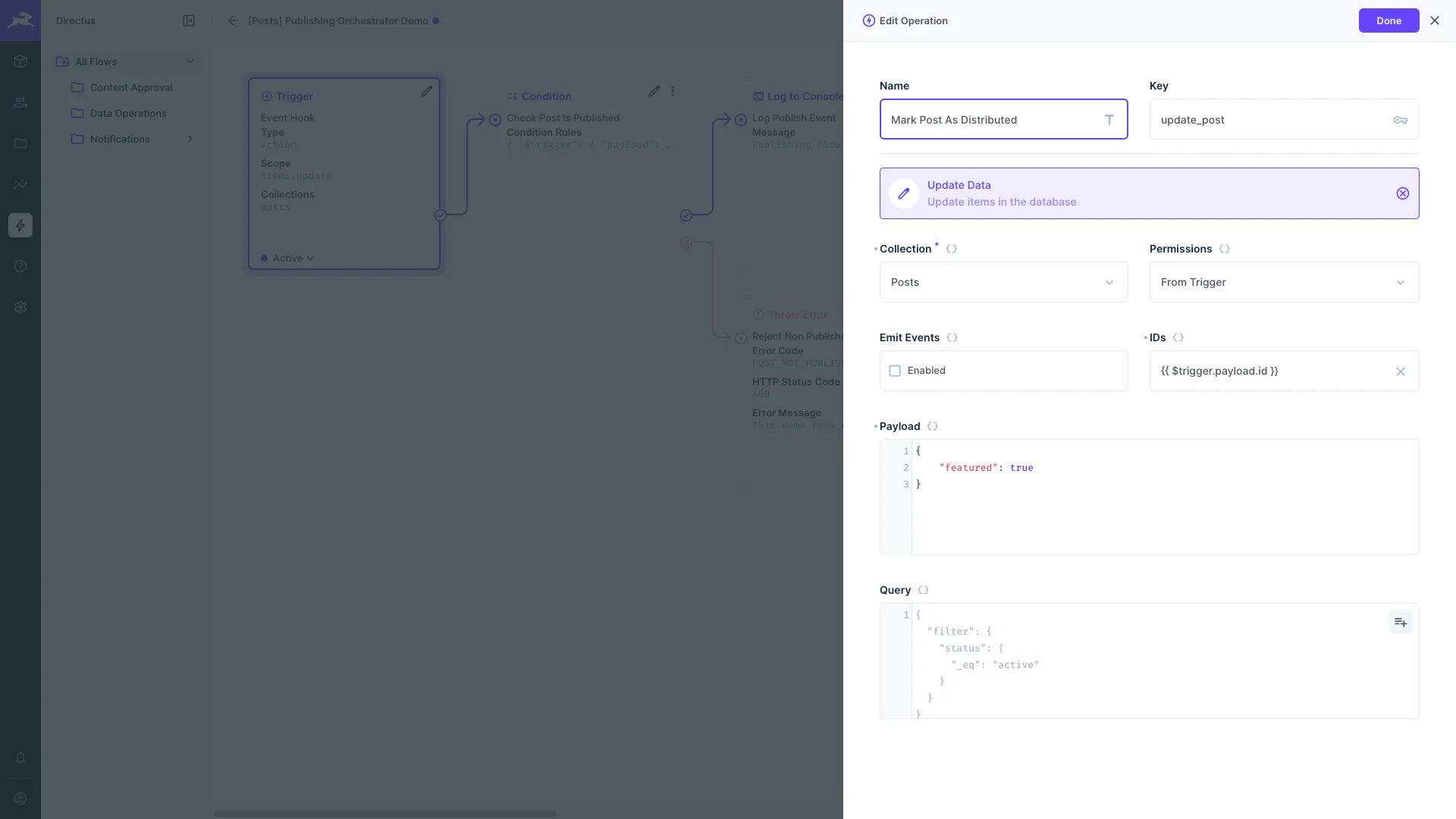 Update Data operation configuration