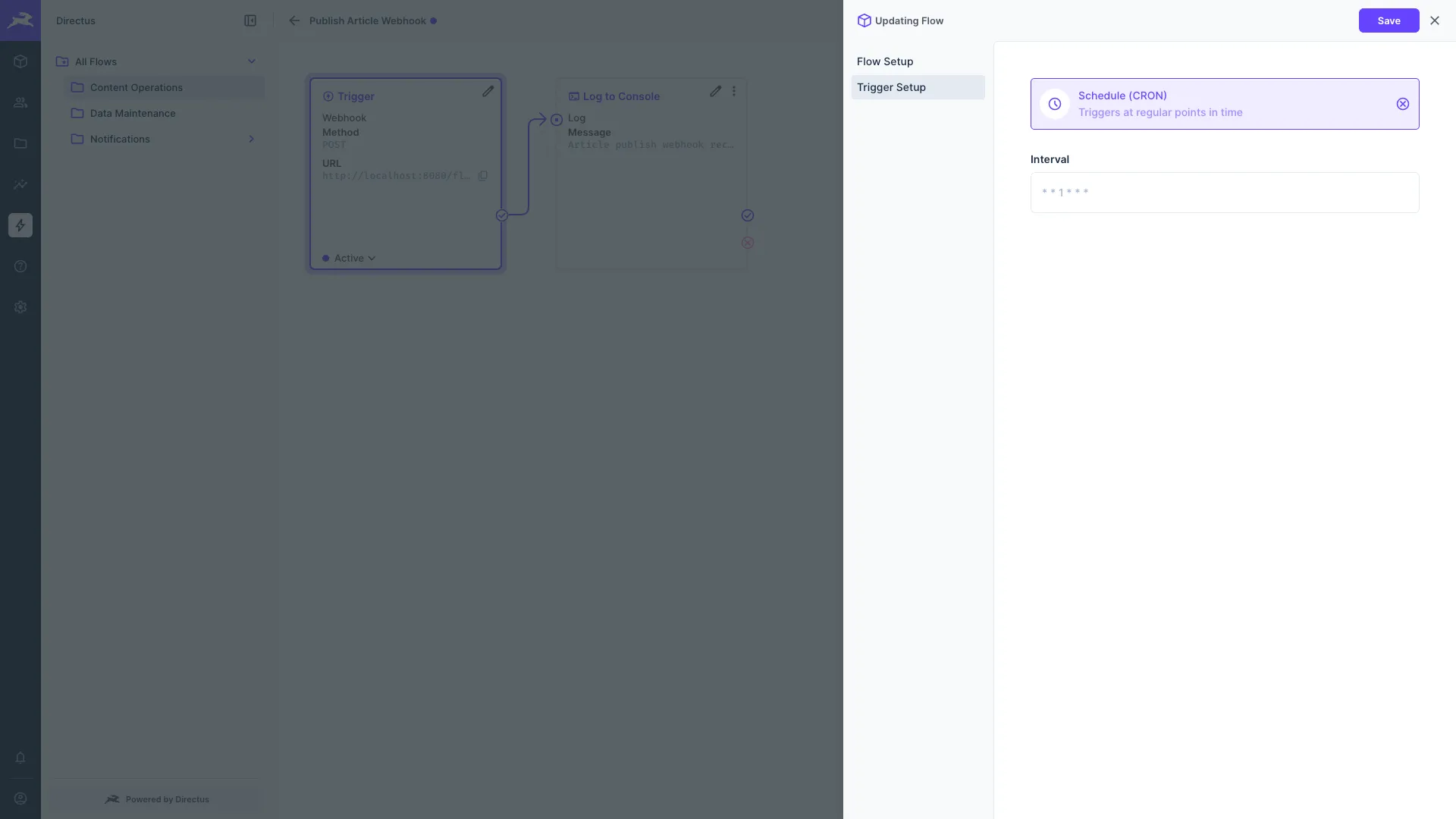 Schedule CRON trigger setup